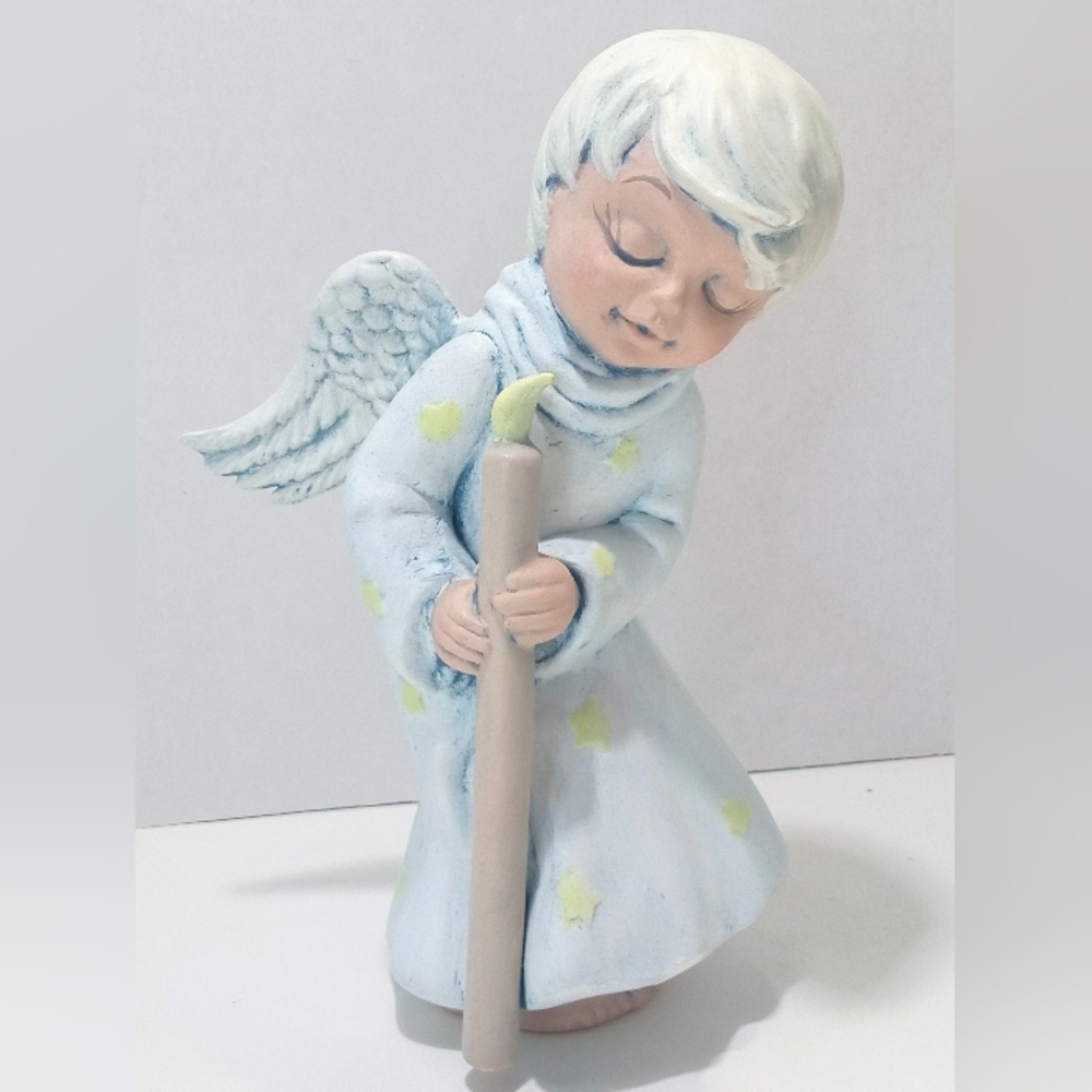 Vintage Winter Angel Figurine Ceramic Holding Candle Christmas RARE